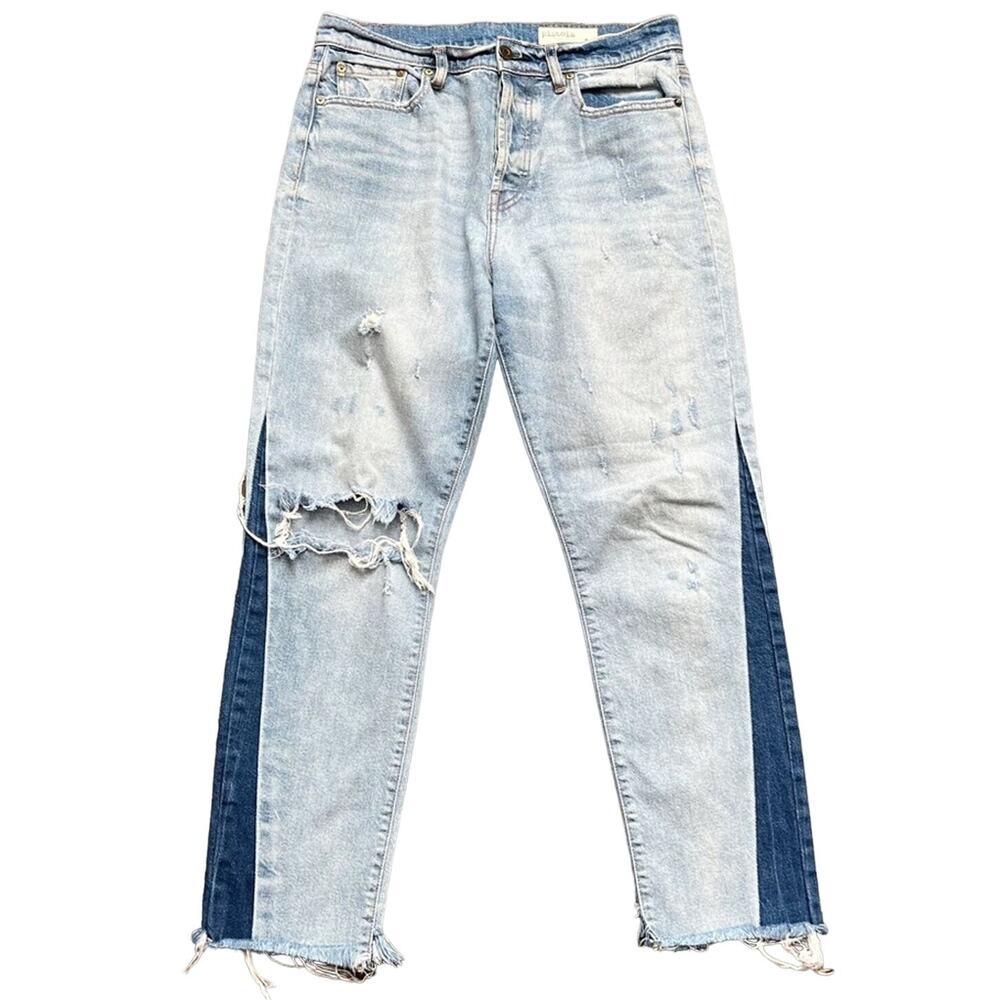 Pistola Pick Me Up 2 Tone Ripped Distressed Button Fly Raw Hem Ankle Jeans Sz 29